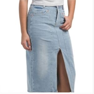 Juicy Couture Y2K Light Wash Denim Midi Skirt - Size 28, Pocket Detail